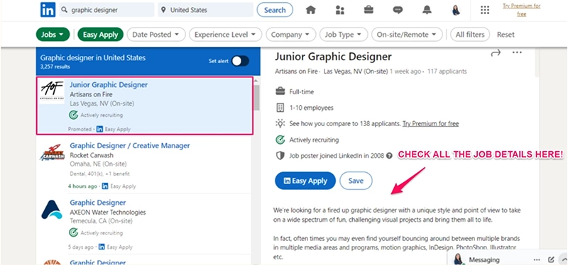 image showing where you can check all job details